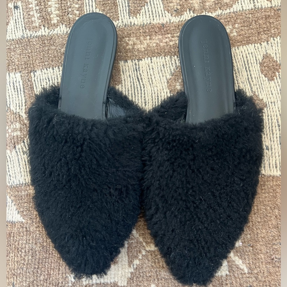 Jenni Kayne Black Shearling Mules - Size 8